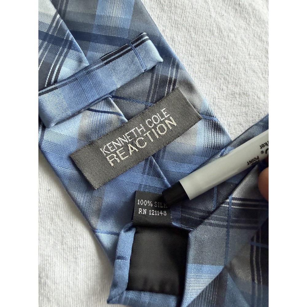 Kenneth Cole Reaction	Blue Plaid Tartan Check	100% Silk	Tie Necktie 59.5 x 3.5